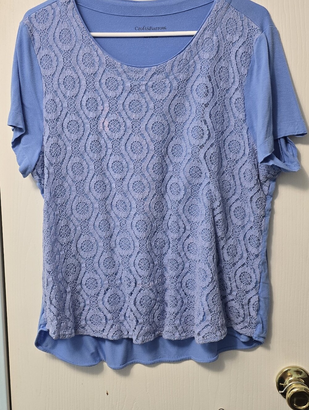 Croft & Barrow Women’s XL Blue Lace Front Short Sleeve Layered Top Blouse